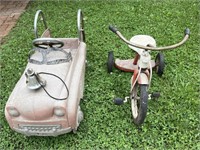 Fire and Rescue Pedal Car and Vintage Tricycle