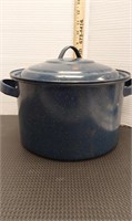Blue speckled enamelware stock pot