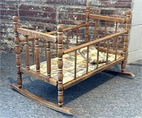 Vintage Wood Rocking Doll Crib 25.5” x 19” x 18”