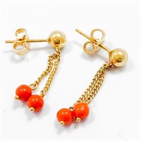 Coral & 18k Yellow Gold Dangle Earrings