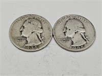 2- 1935 S Washington Silver Quarter Coins