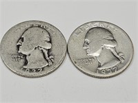 2-1937 Washington Silver Quarter Coins