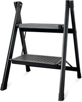 2 Step Ladder Folding Step Stool 300 lbs Black