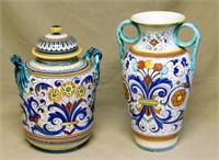 Italian Deruta Vase and Biscotti Jar.
