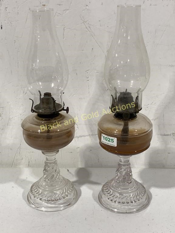 Nice Pair of Smaller Size Glass Oil Lamps