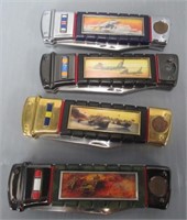 (4) Franklin Mint airplane, boat, tank folding