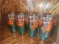 9 painted glass cups mid century modern style