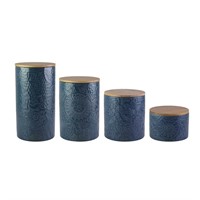 $100  4-Piece Blue Stoneware Canister Set with Lid