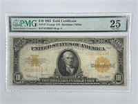 1922 $10 Gold Certificate Fr#1173 PMG VF25