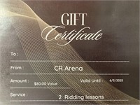 CR Arena 2 riding lessons $80 value