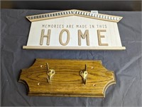 metal and wood, home sign & wood wall coat hanger