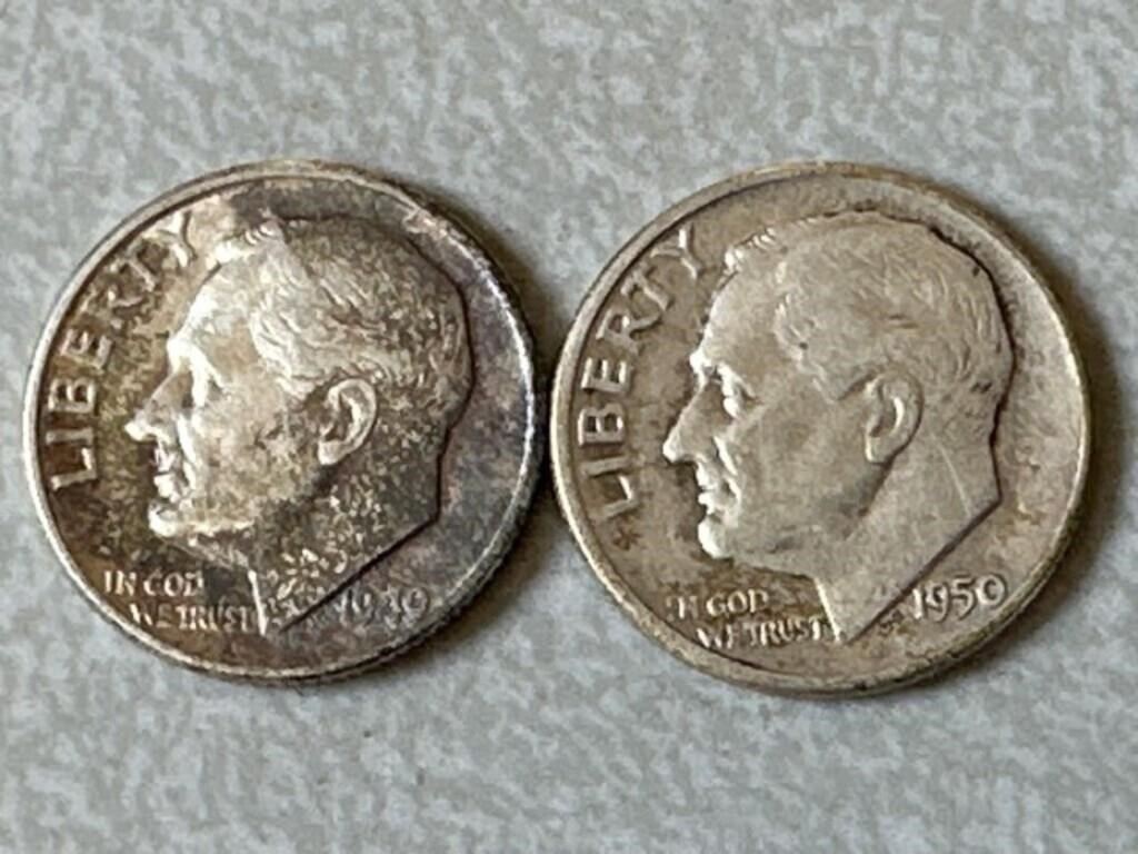 1949 & 1950-D Silver Roosevelt Dimes