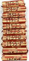 (10) Rolls 1950's Wheat Cent Penny Lot