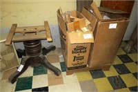 Oak pedestal table base and 2 boxes of firewood