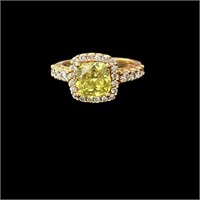 14k Exquisite Yellow Diamond Halo Cushion Cut Ring