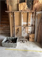 2 Scaffolding Frames, Tote of Accessories, Ladder