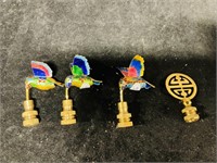 3pcs Oriental Cloisonne Humming Bird Lamp Finials