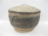 Large Woven & Coil Lidded Basket - 19" Dia.