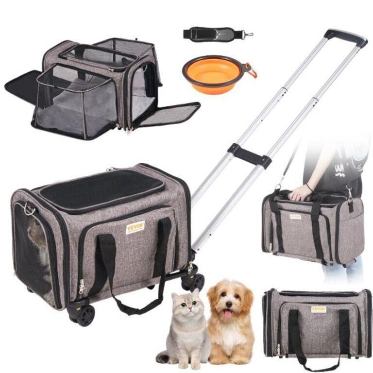 $76-VEVOR Pet Carrier With Wheels, Up To 25lb,