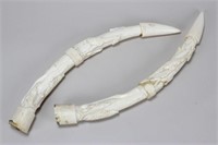 Two Carved African Ivory Tusks