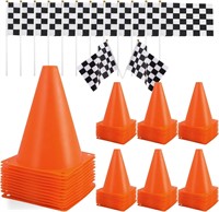 24 Pcs Traffic Cones and Racing Checkered Flags