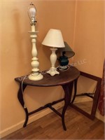 Wood Half Table, Lamps & Mirror