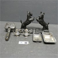 White Metal Dog Bookends (as is), Ice Shaver, Etc