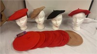 10 French Berets Hats: Black, Ted, Tan