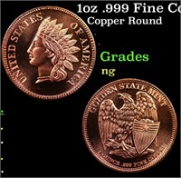 1oz .999 Fine Copper Bullion Round - Indian Cent S