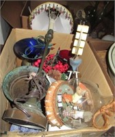 Decorative items including vase, ships, lamp,