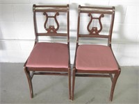 Pair Of Vintage Wood Lyre Back Chairs