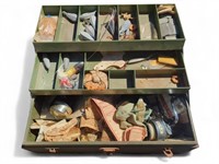Vintage fishing tackle box with contents - lures,