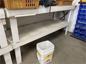 6.5'' wooden work bench with vice. no contents