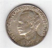 1953 Cuban 25 Centavos Silver Coin