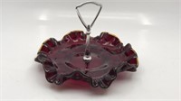 Vintage Amberina Glass Double Ruffle Candy Dish