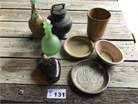 METAL AND GLASS JARS, POTTERY, PIE PAN