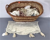Basket of Lace Doilies, etc -Vintage