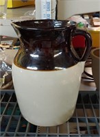 ANTIQUE 2 TONE STONEWARE PITCHER 10IN