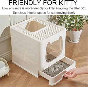 Suhaco Foldable Cat Litter Box with Lid Covered