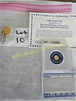 Miniature Gold coin & Gold plated Mercury dime