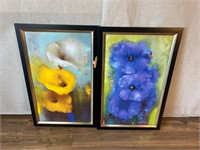 Pair Flower Pictures Blue Yellow White
