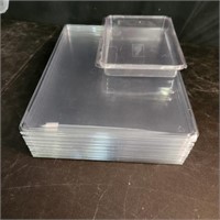 9 plastic storage containers, 2 sizes