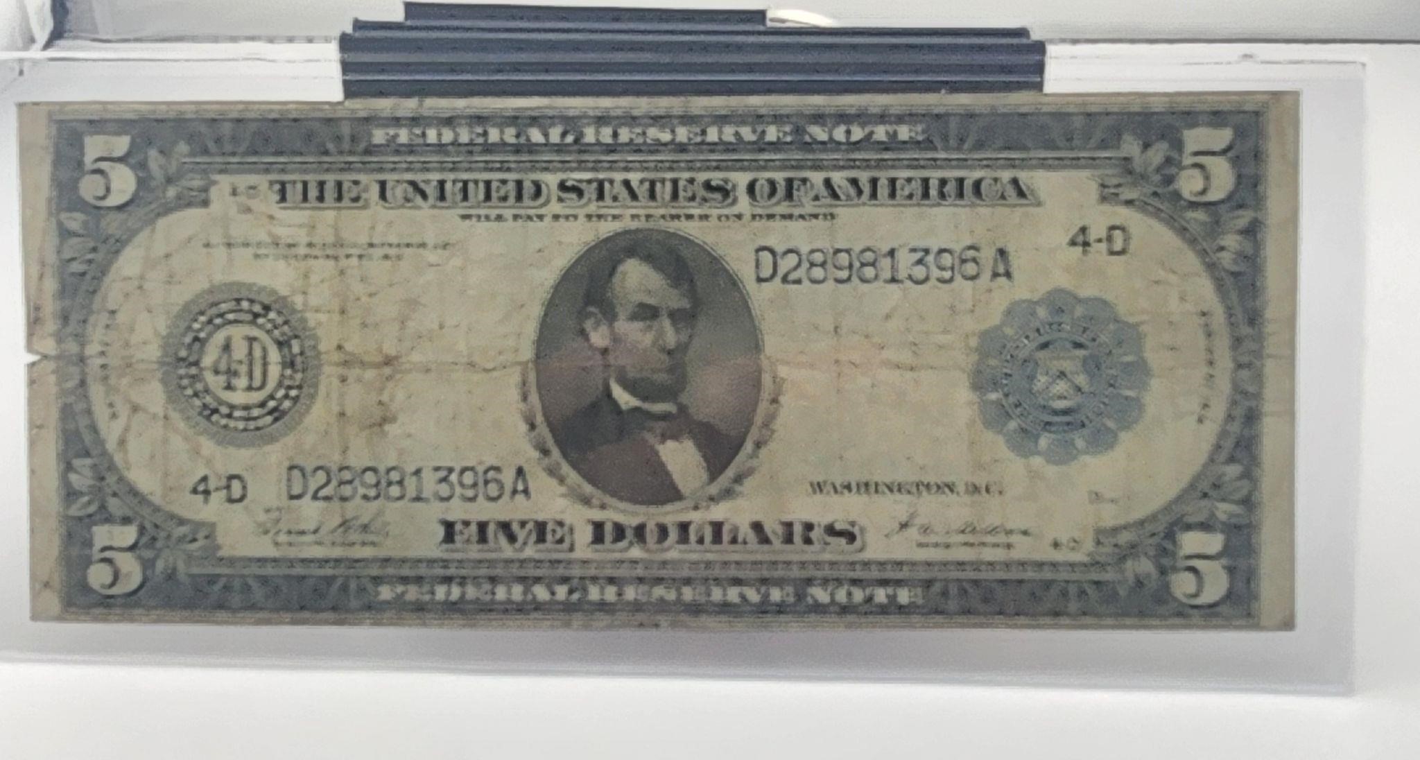 1914 $5 Dollar Federal Reserve Note Cleveland