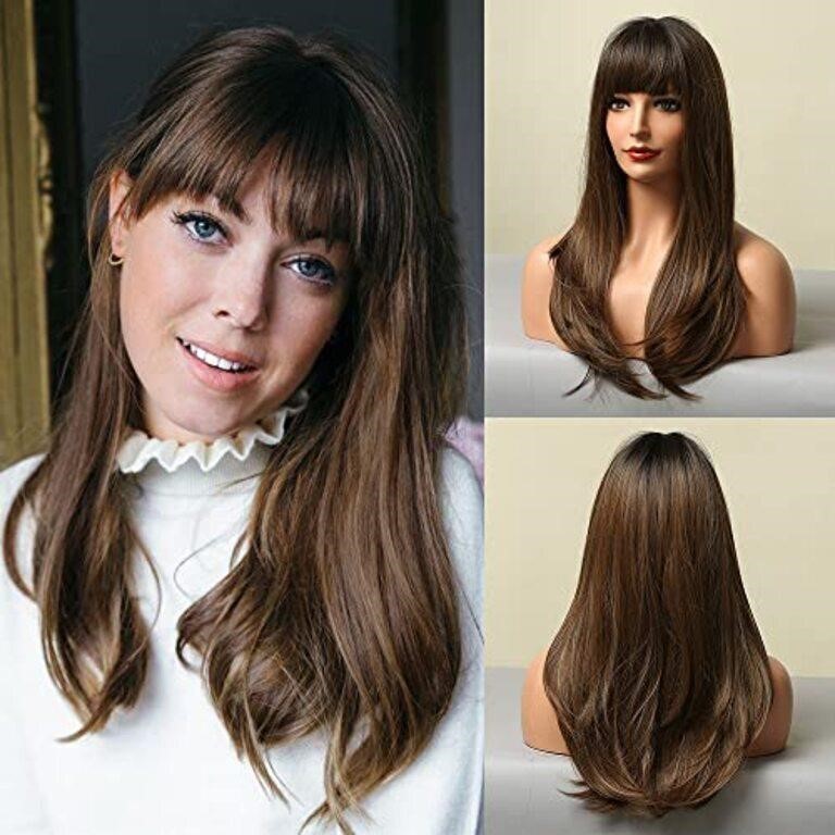 HAIRCUBE Brown Wigs for Women Long Straight layere