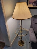 BRASS FLOOR LAMP W/GLASS TABLE MIDWAY UP
