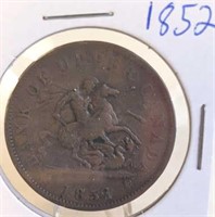 1852 Bank of Upper Canada One Penny Token