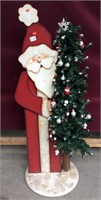 Wooden Santa with Lighted Tree