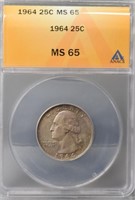 Silver U.S. Washington Quarter 1964 ANACS Slab MS6