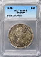 Silver Canada British Columbia 1 Dollar ICG 1958 M