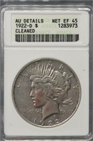 Silver U.S. Peace 1 Dollar 1922-D ANACS EF45, EF-4